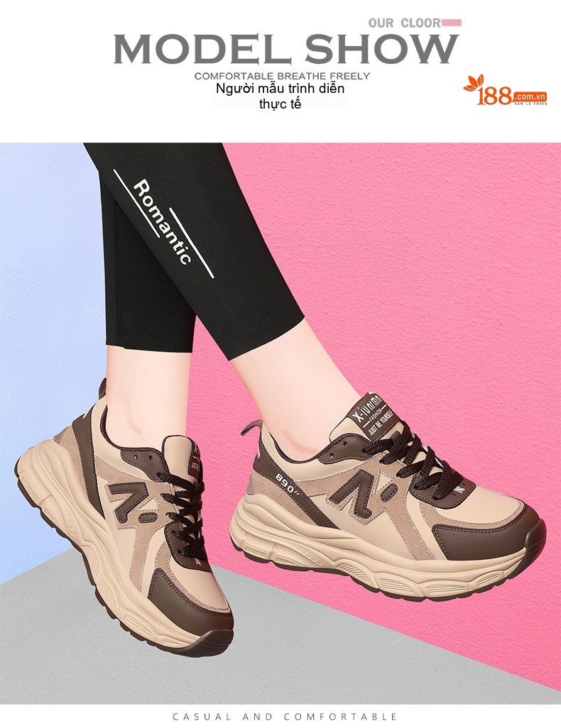 Giày Thể Thao Nữ Đế Dày Phong Cách Ulzzang Chiều Cao Đế Khoảng 5cm Màu Đen, Nâu chi tiết 10