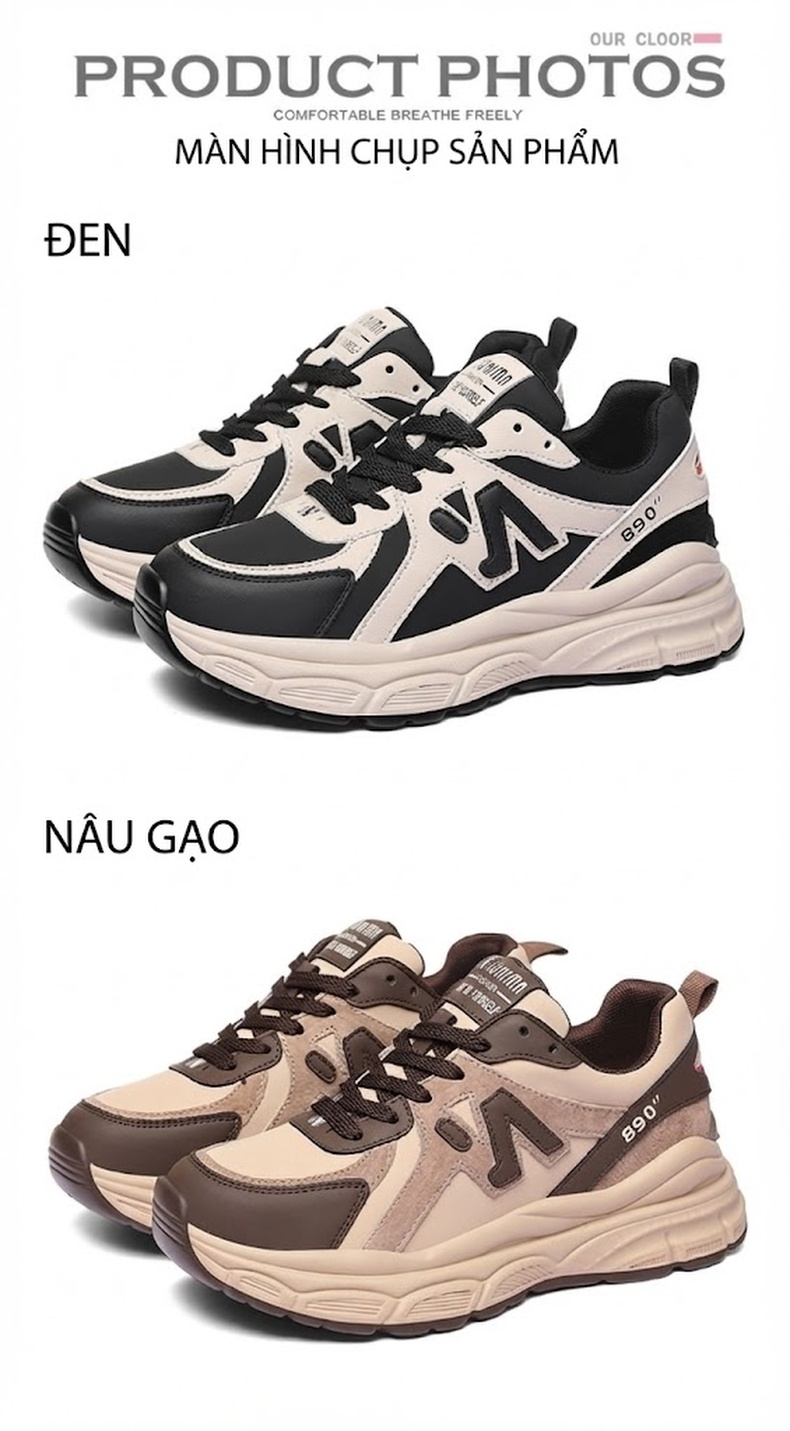 Giày Thể Thao Nữ Đế Dày Phong Cách Ulzzang Chiều Cao Đế Khoảng 5cm Màu Đen, Nâu chi tiết 15