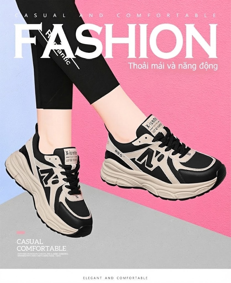Giày Thể Thao Nữ Đế Dày Phong Cách Ulzzang Chiều Cao Đế Khoảng 5cm Màu Đen, Nâu chi tiết 1