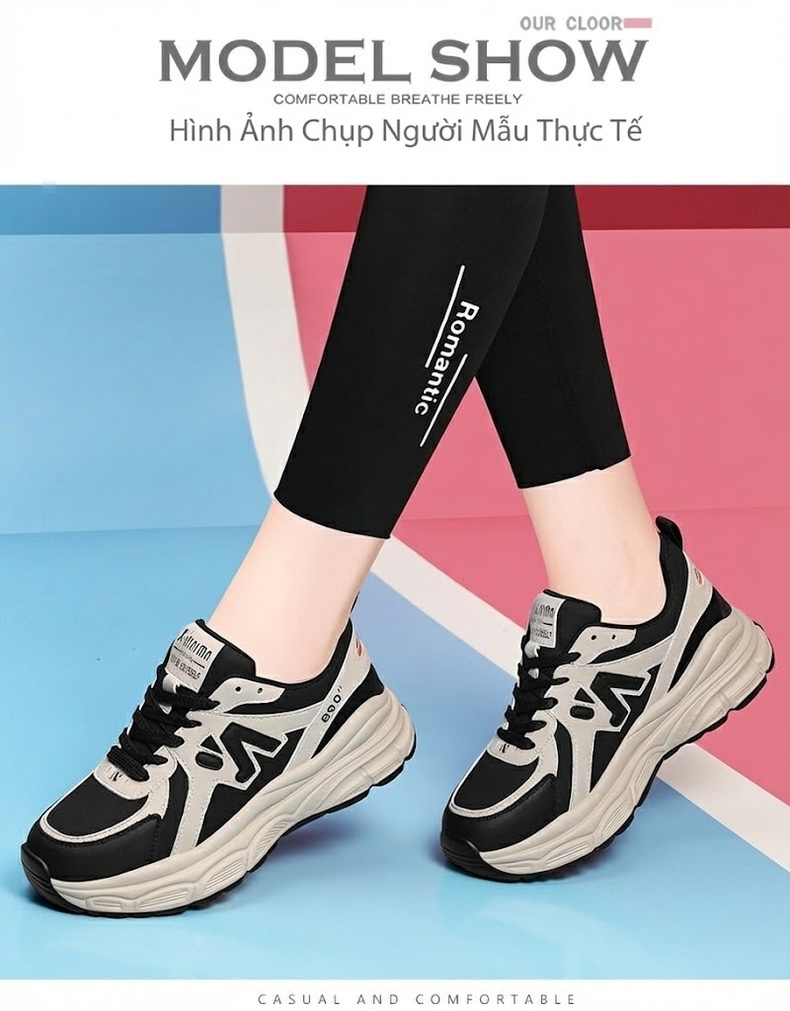 Giày Thể Thao Nữ Đế Dày Phong Cách Ulzzang Chiều Cao Đế Khoảng 5cm Màu Đen, Nâu chi tiết 5