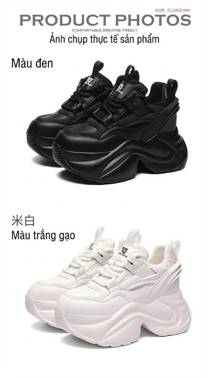 Giày Thể Thao Nữ Đế Dày Phong Cách Ulzzang Chiều Cao Đế Khoảng 5cm Màu Đen, Trắng chi tiết 15
