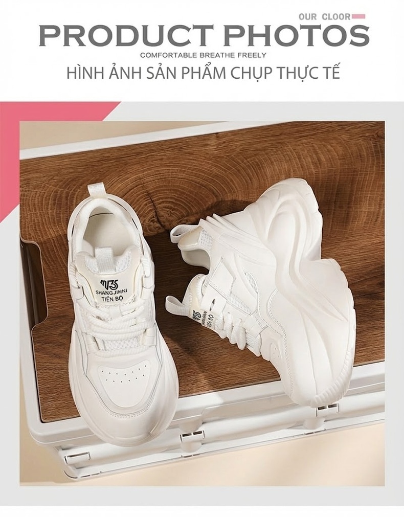 Giày Thể Thao Nữ Đế Dày Phong Cách Ulzzang Chiều Cao Đế Khoảng 5cm Màu Đen, Trắng chi tiết 9