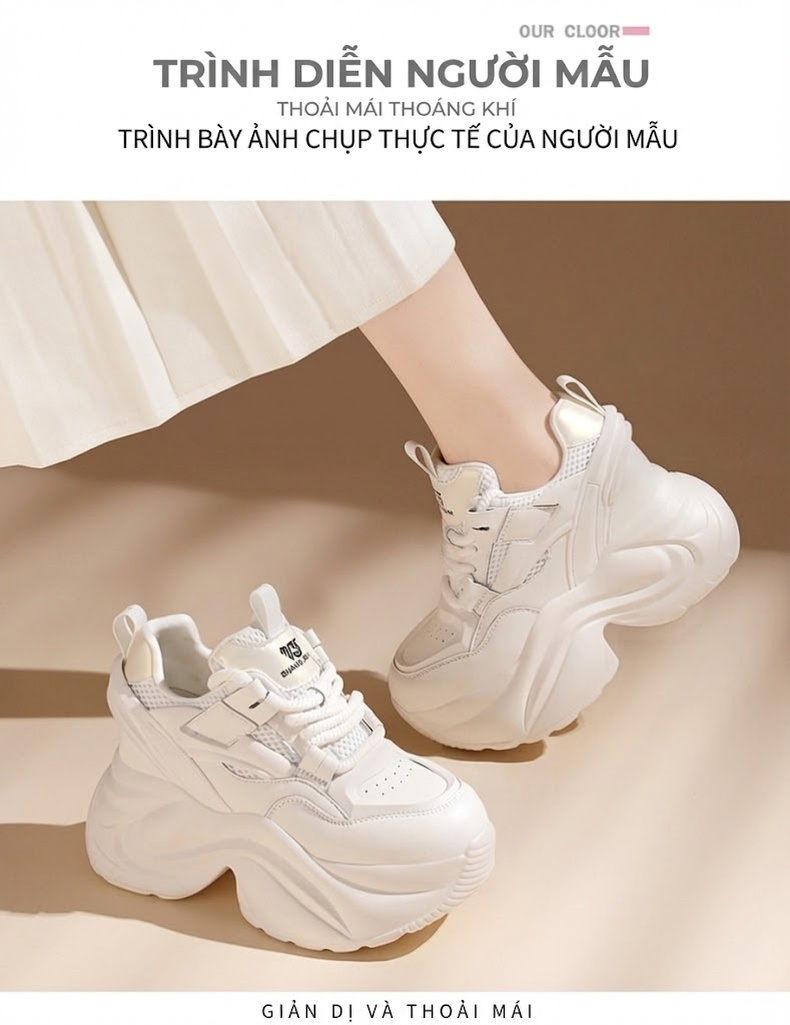 Giày Thể Thao Nữ Đế Dày Phong Cách Ulzzang Chiều Cao Đế Khoảng 5cm Màu Đen, Trắng chi tiết 10