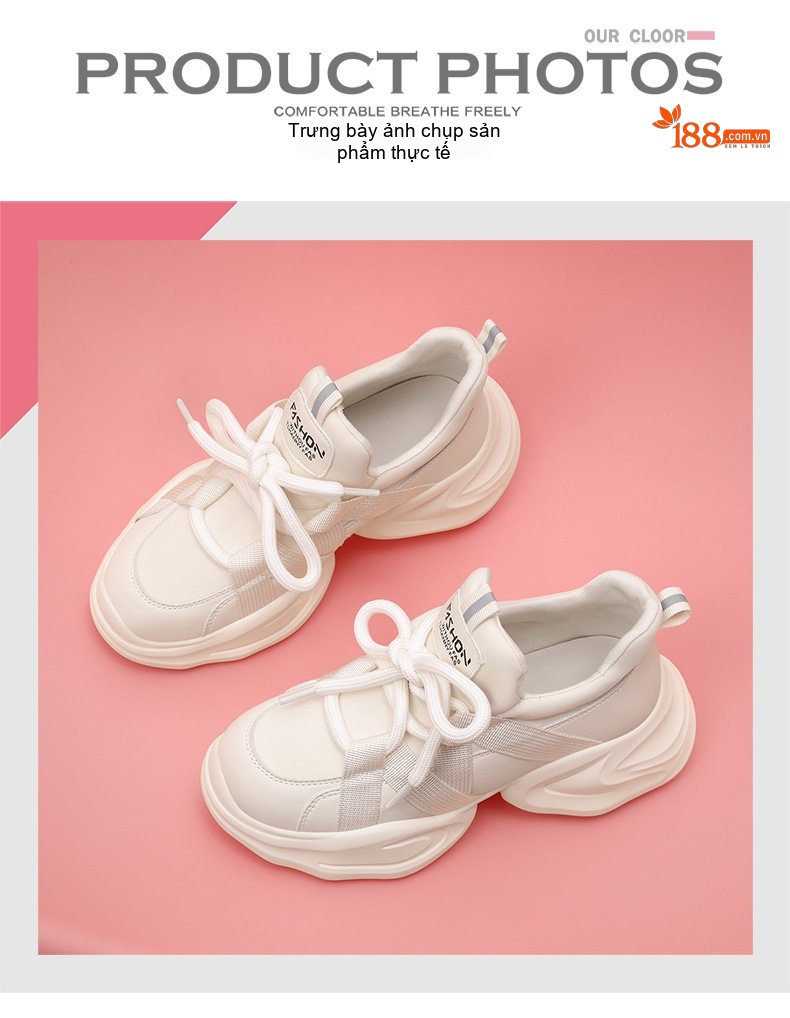 Giày Thể Thao Nữ Đế Dày Phong Cách Ulzzang Chiều Cao Đế Khoảng 5cm Màu Đen, Trắng chi tiết 9