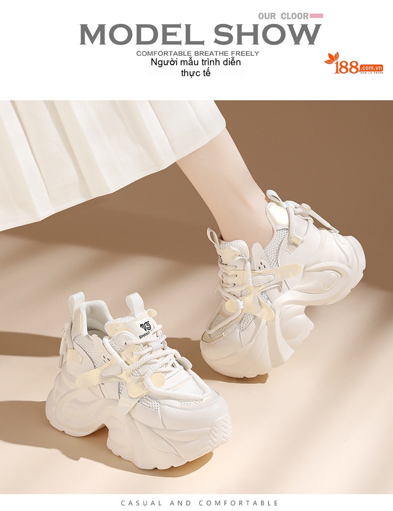 Giày Thể Thao Nữ Đế Dày Phong Cách Ulzzang Chiều Cao Đế Khoảng 5cm Màu Đen, Trắng chi tiết 12