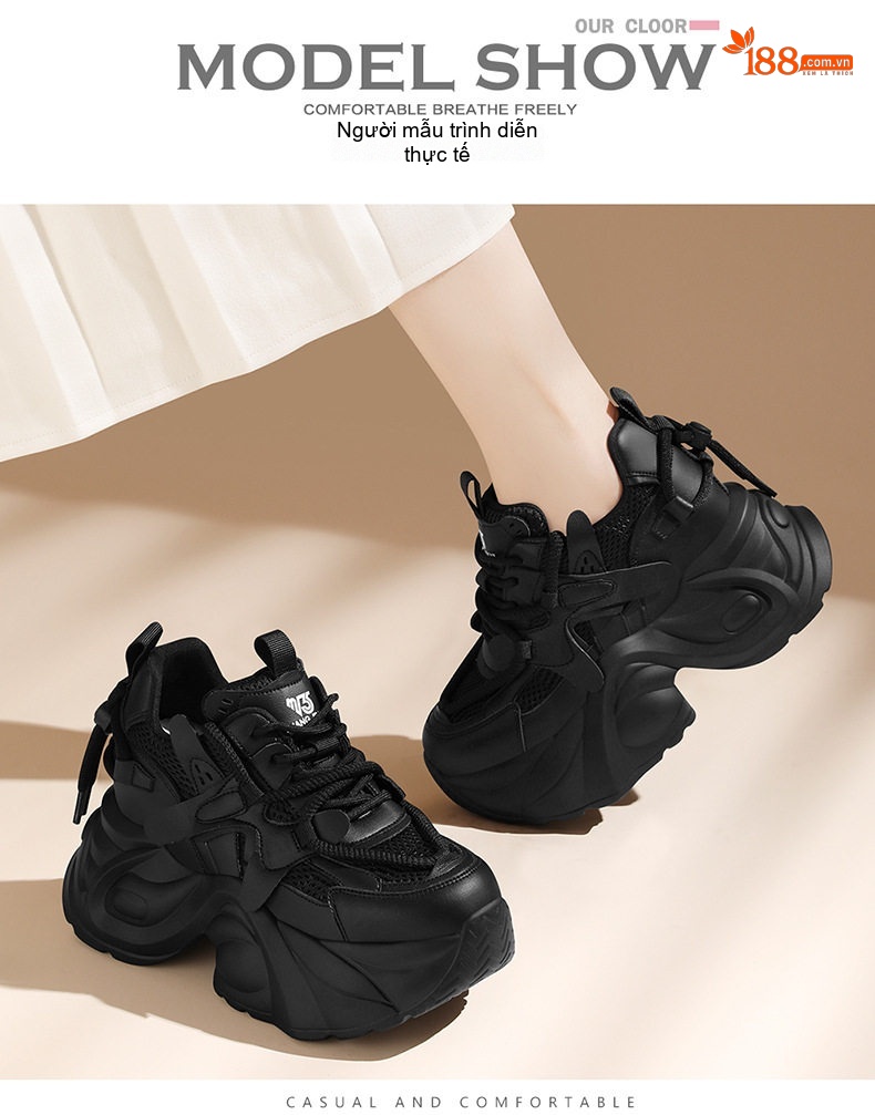 Giày Thể Thao Nữ Đế Dày Phong Cách Ulzzang Chiều Cao Đế Khoảng 5cm Màu Đen, Trắng chi tiết 7