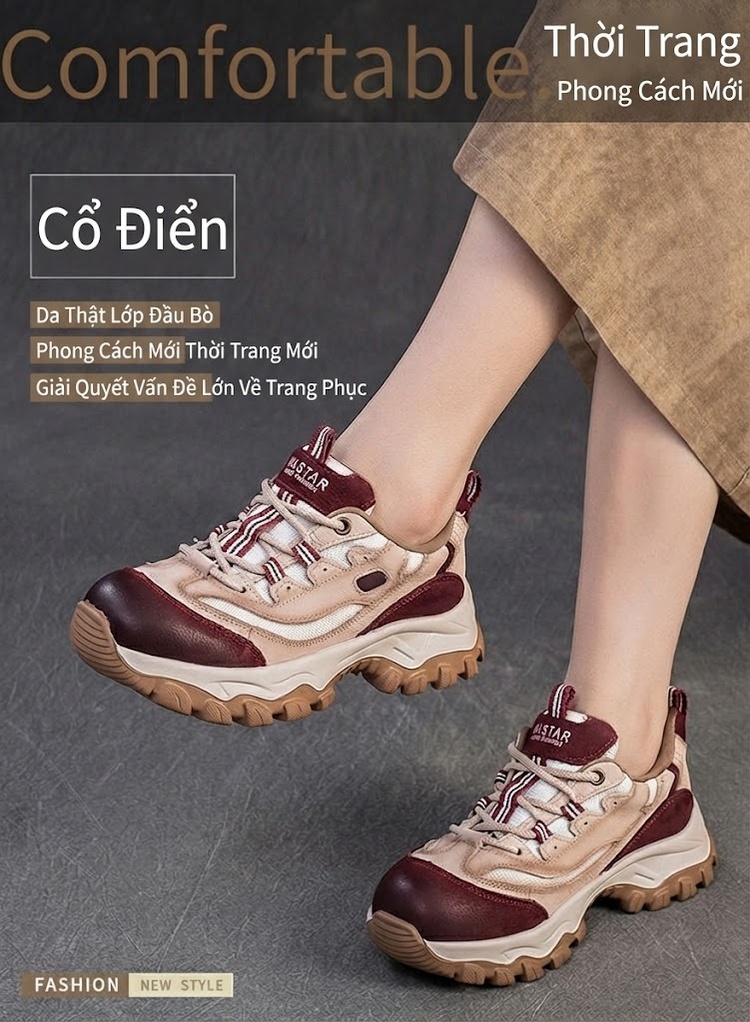 Giày Thể Thao Nữ Đế Dày Phong Cách Ulzzang Chiều Cao Đế Khoảng 5cm Màu Nâu, Đỏ, Đen, Be chi tiết 2