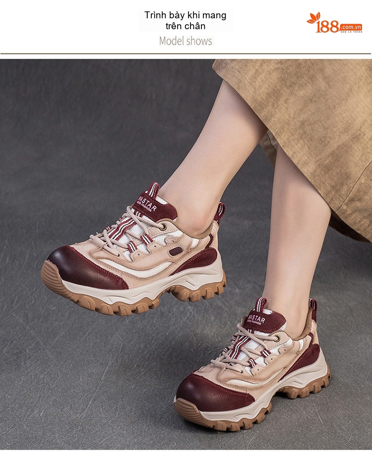 Giày Thể Thao Nữ Đế Dày Phong Cách Ulzzang Chiều Cao Đế Khoảng 5cm Màu Nâu, Đỏ, Đen, Be chi tiết 7