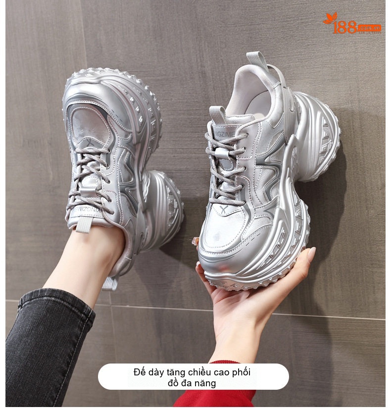 Giày Thể Thao Nữ Đế Dày Phong Cách Ulzzang Chiều Cao Đế Khoảng 7cm Màu Trắng, Đen, Bạc chi tiết 1