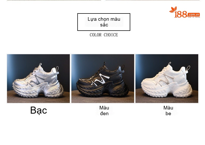 Giày Thể Thao Nữ Đế Dày Phong Cách Ulzzang Chiều Cao Đế Khoảng 7cm Màu Trắng, Đen, Bạc chi tiết 2