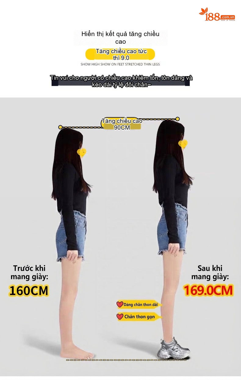 Giày Thể Thao Nữ Đế Dày Phong Cách Ulzzang Chiều Cao Đế Khoảng 7cm Màu Trắng, Đen, Bạc chi tiết 5