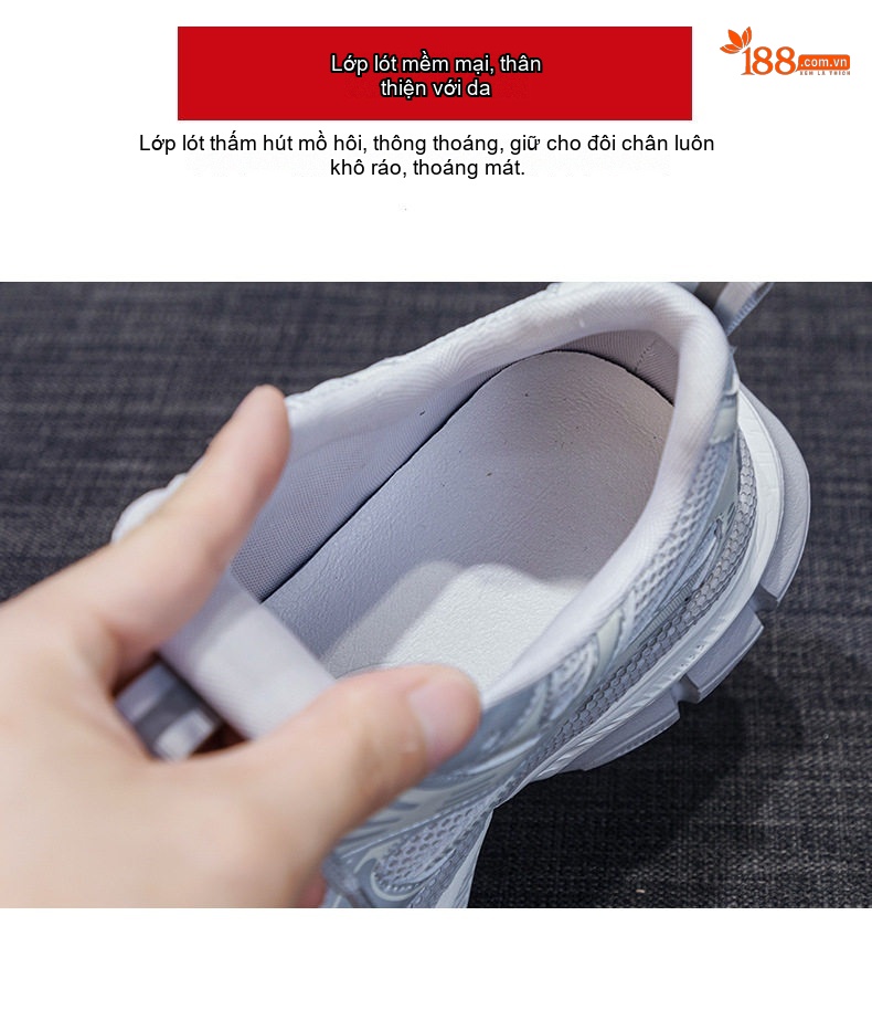 Giày Thể Thao Nữ Đế Dày Siêu Nhẹ Chiều Cao Đế Khoảng 5cm Màu Trắng, Xám, Be, Bạc chi tiết 8