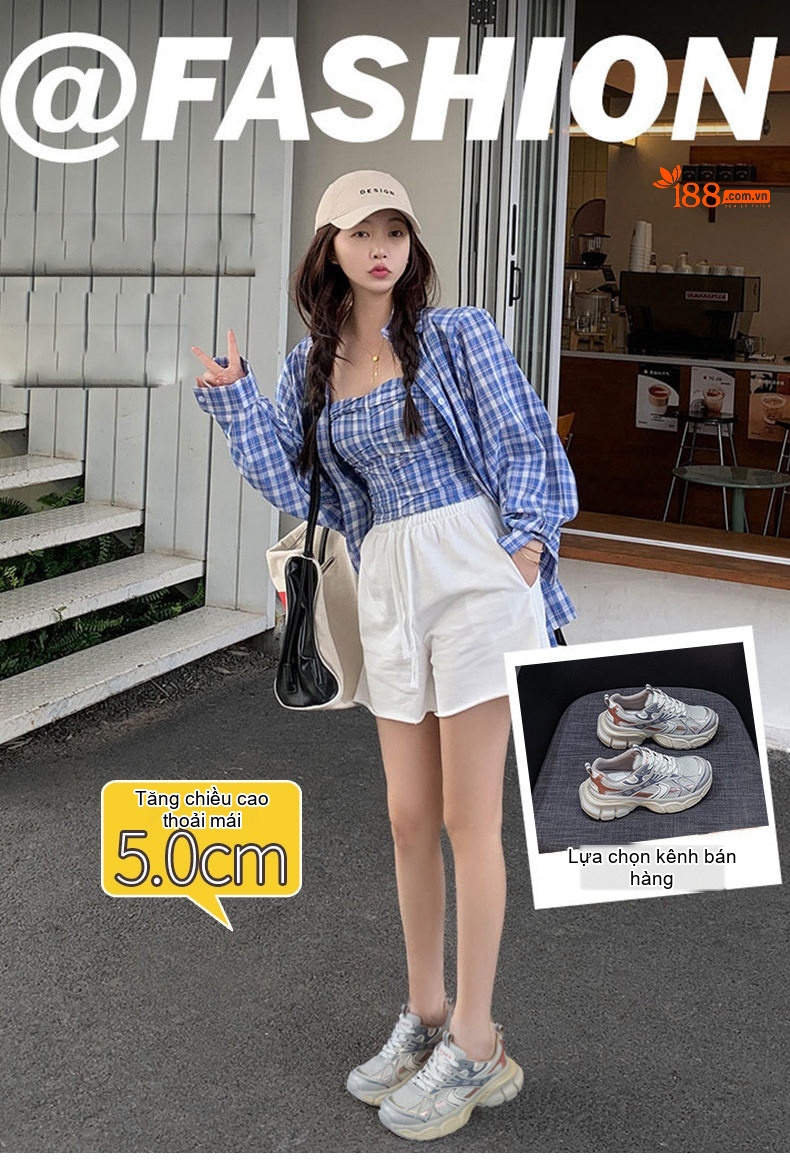 Giày Thể Thao Nữ Đế Dày Siêu Nhẹ Chiều Cao Đế Khoảng 5cm Màu Trắng, Xám, Be, Bạc chi tiết 1