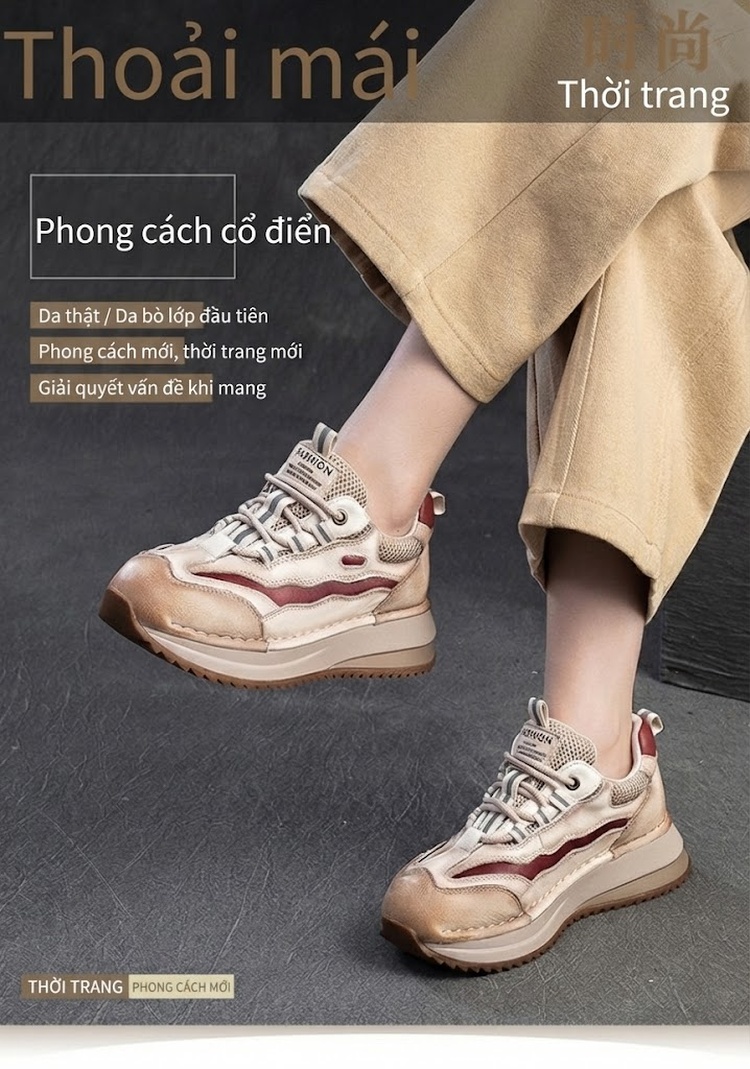 Giày Thể Thao Nữ Đế Dày Tăng Chiều Cao Khoảng 4cm Phối Màu Phong Cách Retro chi tiết 2