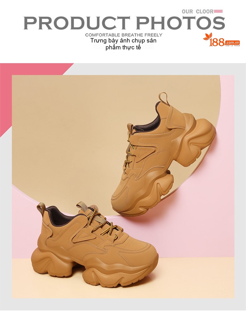 Giày Thể Thao Nữ Đế Dày Thời Trang Chiều Cao Đế Khoảng 5cm Màu Đen, Trắng chi tiết 10