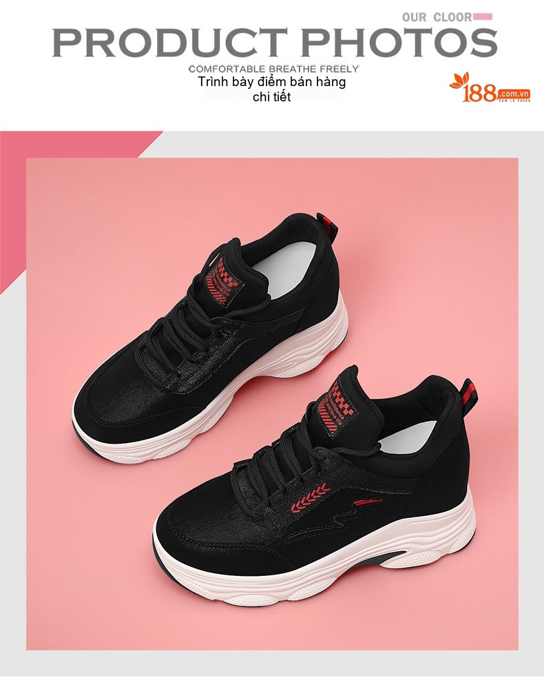 Giày Thể Thao Nữ Đế Mềm Chiều Cao Đế Khoảng 4cm Phong Cách Thời Trang Màu Đen chi tiết 4