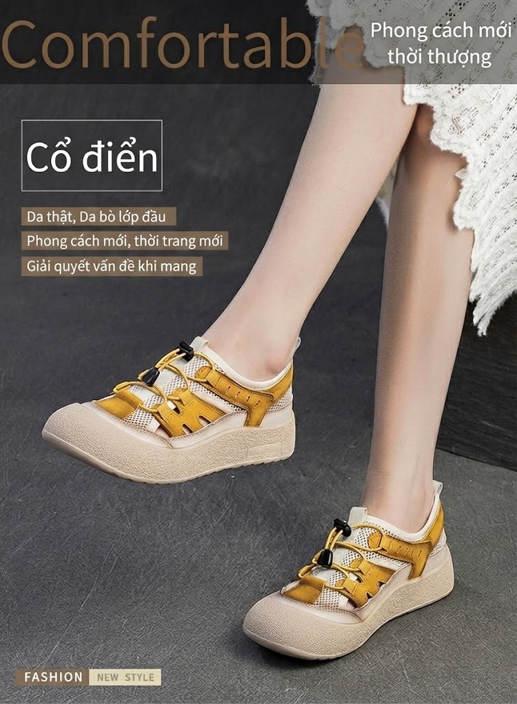 Giày Thể Thao Nữ Lưới Thoáng Khí Chiều Cao Đế Khoảng 3cm Màu Be, Vàng, Đỏ chi tiết 1