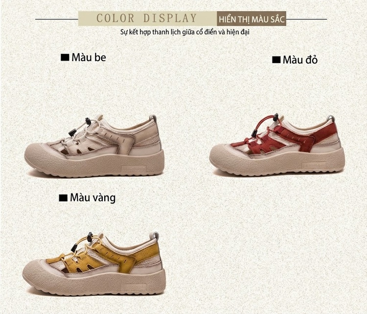 Giày Thể Thao Nữ Lưới Thoáng Khí Chiều Cao Đế Khoảng 3cm Màu Be, Vàng, Đỏ chi tiết 2