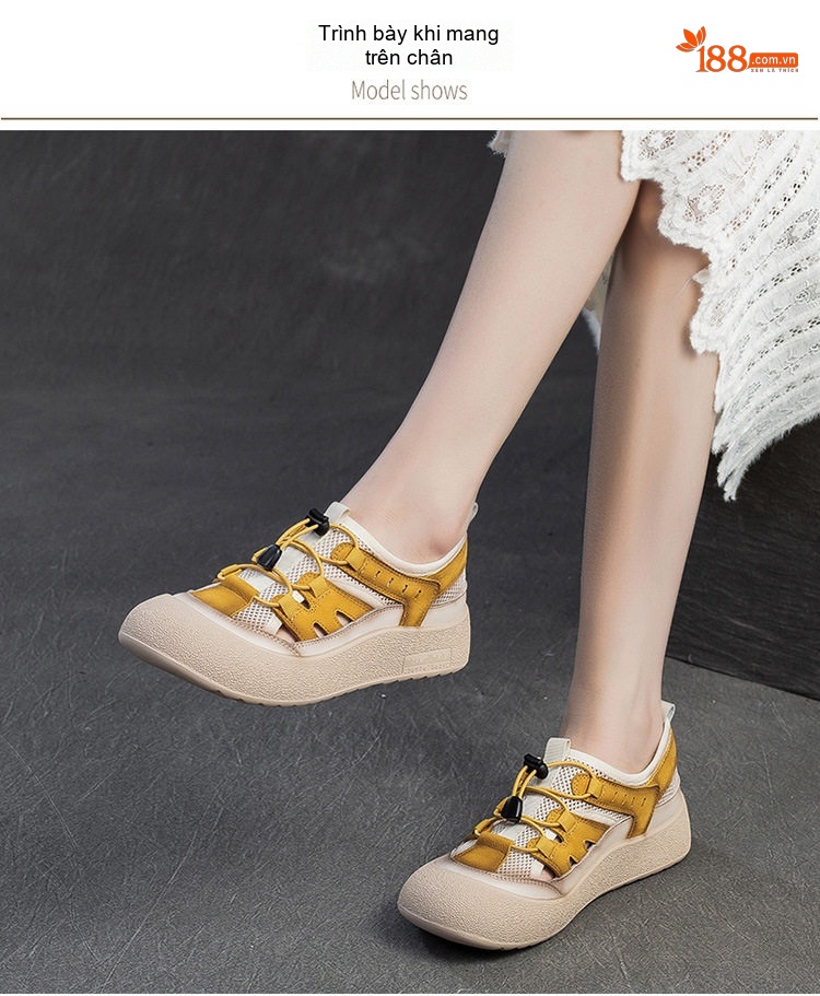 Giày Thể Thao Nữ Lưới Thoáng Khí Chiều Cao Đế Khoảng 3cm Màu Be, Vàng, Đỏ chi tiết 7