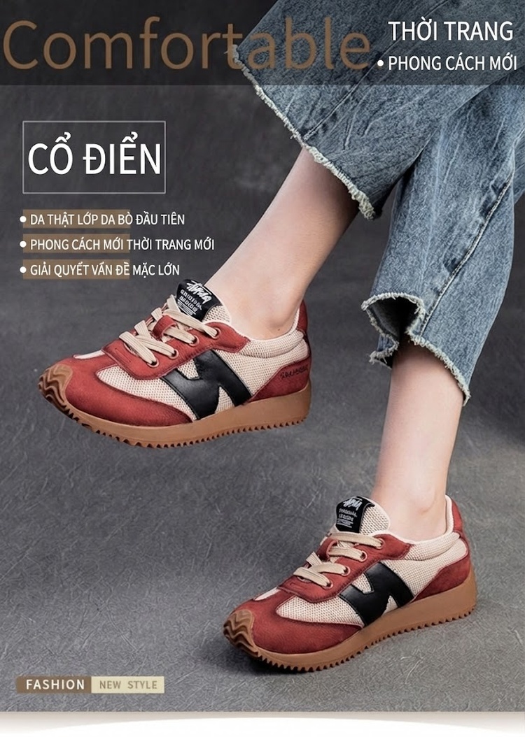 Giày Thể Thao Nữ Lưới Thoáng Khí Đế Dày Chiều Cao Đế Khoảng 3cm Màu Be, Đỏ, Đen chi tiết 1