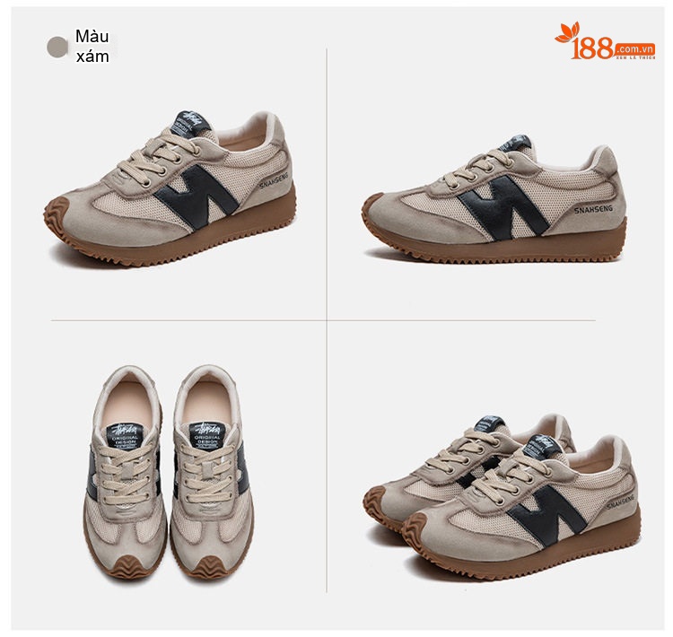 Giày Thể Thao Nữ Lưới Thoáng Khí Đế Dày Chiều Cao Đế Khoảng 3cm Màu Be, Đỏ, Đen chi tiết 16
