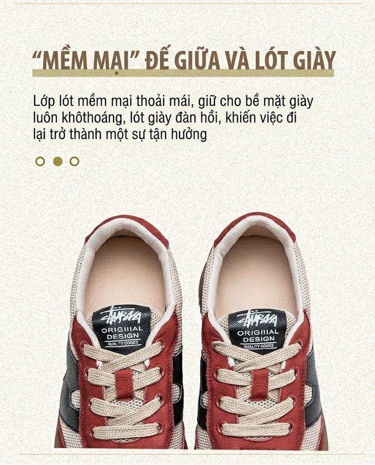Giày Thể Thao Nữ Lưới Thoáng Khí Đế Dày Chiều Cao Đế Khoảng 3cm Màu Be, Đỏ, Đen chi tiết 5