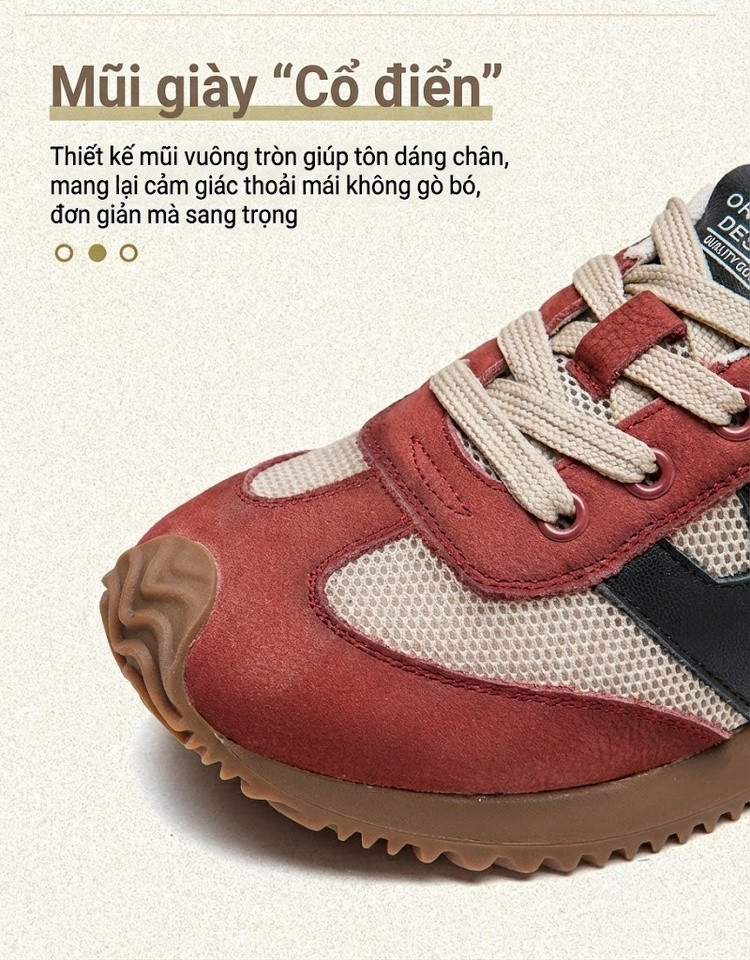 Giày Thể Thao Nữ Lưới Thoáng Khí Đế Dày Chiều Cao Đế Khoảng 3cm Màu Be, Đỏ, Đen chi tiết 3