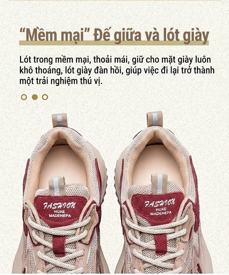Giày Thể Thao Nữ Lưới Thoáng Khí Đế Dày Chiều Cao Đế Khoảng 4cm Màu Be, Xanh Lá, Đỏ chi tiết 6