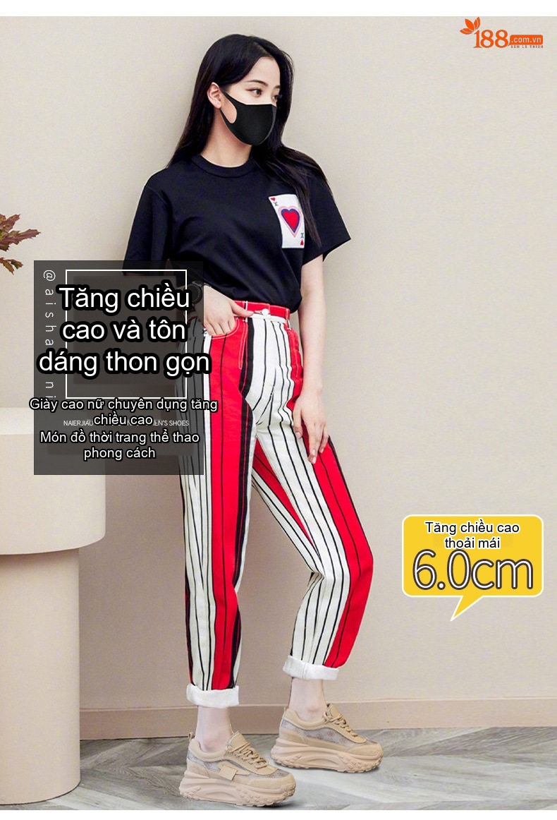 Giày Thể Thao Nữ Lưới Thoáng Khí Đế Dày Chiều Cao Đế Khoảng 5cm Màu Hồng, Trắng, Vàng, Bạc... chi tiết 1