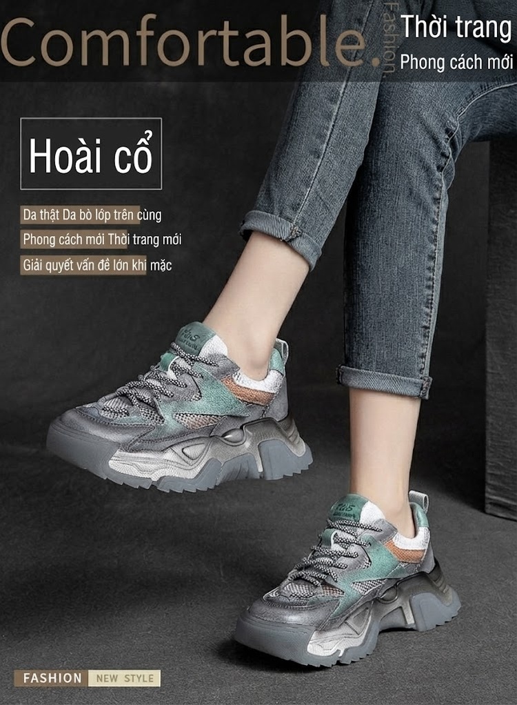 Giày Thể Thao Nữ Lưới Thoáng Khí Đế Dày Chiều Cao Đế Khoảng 5cm Màu Xám, Xanh chi tiết 2