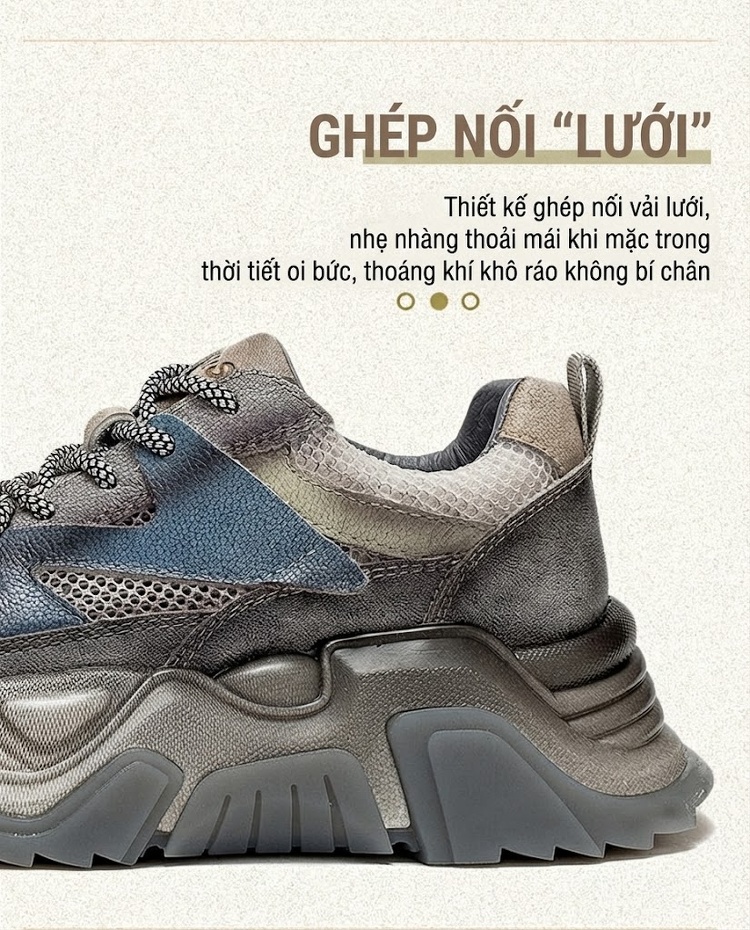 Giày Thể Thao Nữ Lưới Thoáng Khí Đế Dày Chiều Cao Đế Khoảng 5cm Màu Xám, Xanh chi tiết 4