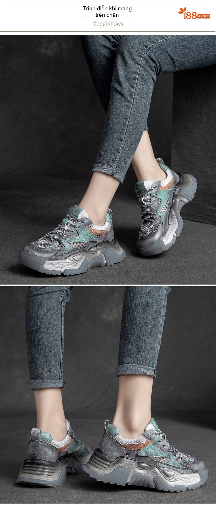 Giày Thể Thao Nữ Lưới Thoáng Khí Đế Dày Chiều Cao Đế Khoảng 5cm Màu Xám, Xanh chi tiết 7