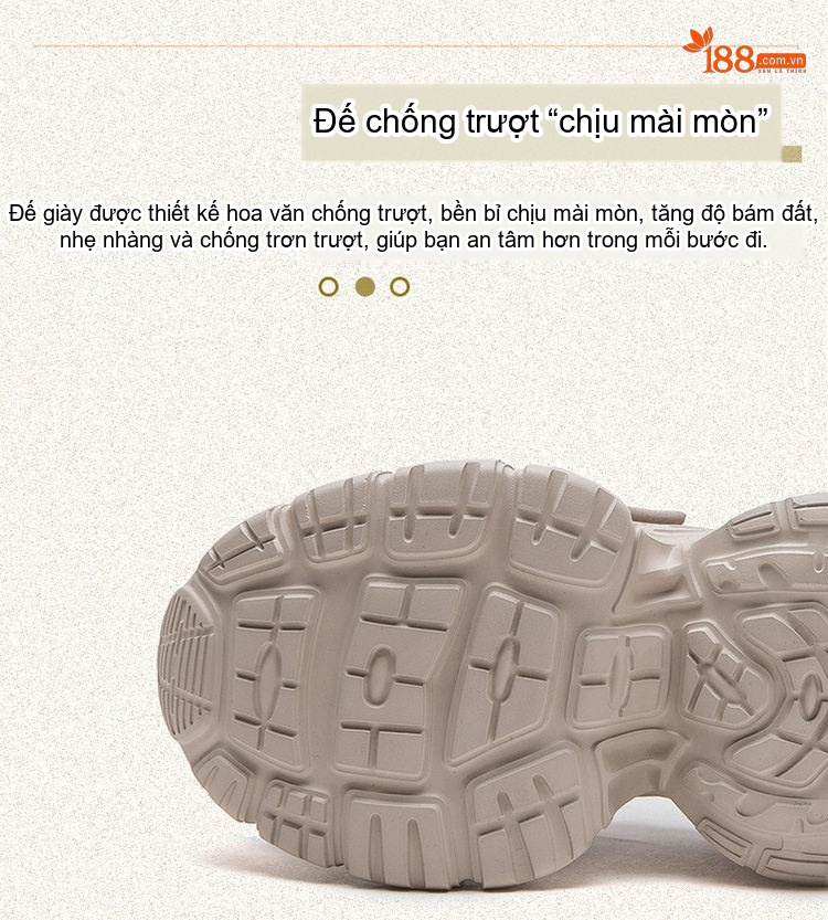 Giày Thể Thao Nữ Lưới Thoáng Khí Đế Dày Chiều Cao Đế Khoảng 5cm Quai Dán Màu Be, Trắng chi tiết 6