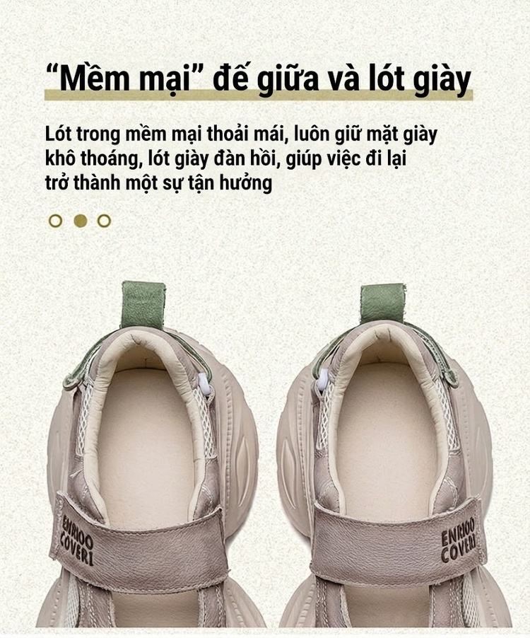 Giày Thể Thao Nữ Lưới Thoáng Khí Đế Dày Chiều Cao Đế Khoảng 5cm Quai Dán Màu Be, Trắng chi tiết 7