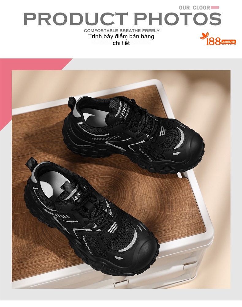 Giày Thể Thao Nữ Lưới Thoáng Khí Đế Mềm Chiều Cao Đế Khoảng 4cm Màu Đen, Tím chi tiết 4