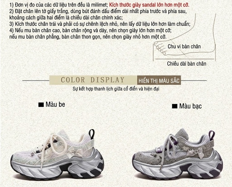 Giày Thể Thao Nữ Lưới Thoáng Khí Đính Đá Chiều Cao Đế Khoảng 5cm Màu Xám chi tiết 2