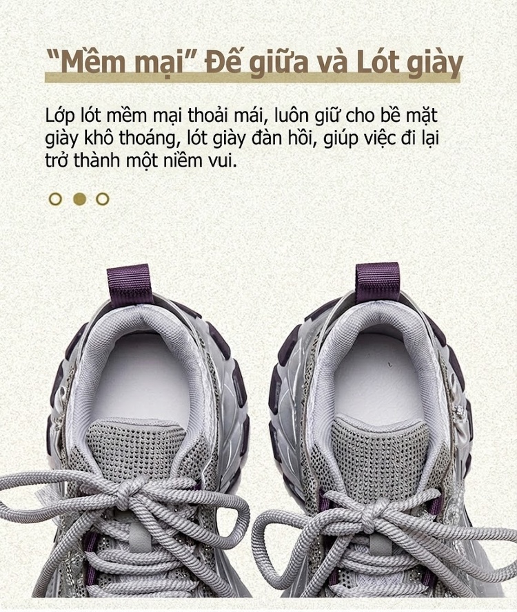Giày Thể Thao Nữ Lưới Thoáng Khí Đính Đá Chiều Cao Đế Khoảng 5cm Màu Xám chi tiết 6