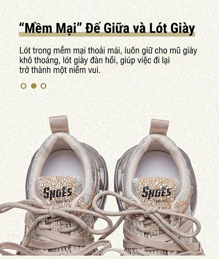 Giày Thể Thao Nữ Lưới Thoáng Khí Đính Đá Thời Trang Chiều Cao Đế Khoảng 5cm Màu Bạc, Kem chi tiết 6