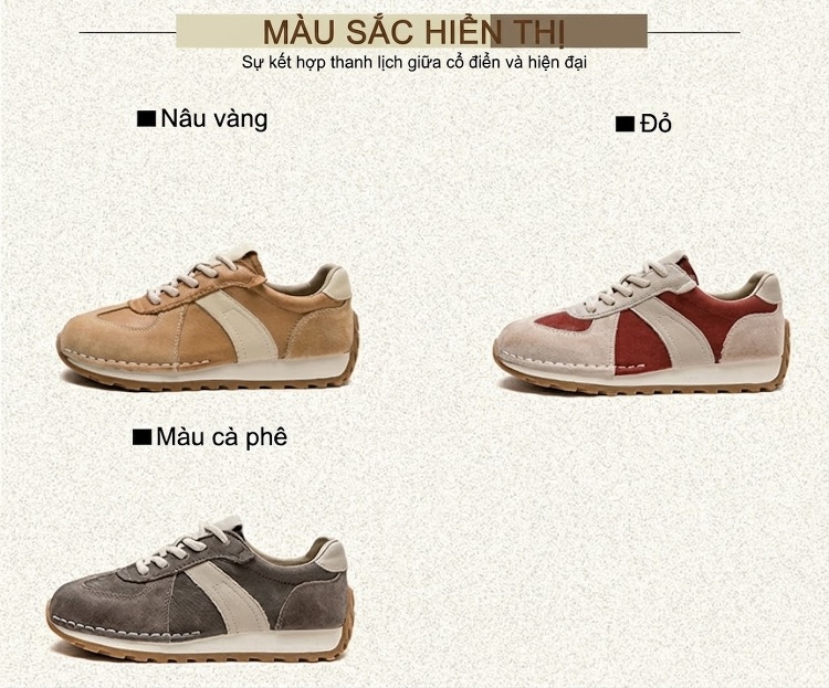 Giày Thể Thao Nữ Phối Màu Da Mờ Chiều Cao Đế Khoảng 3cm Màu Đỏ, Kem, Nâu chi tiết 3