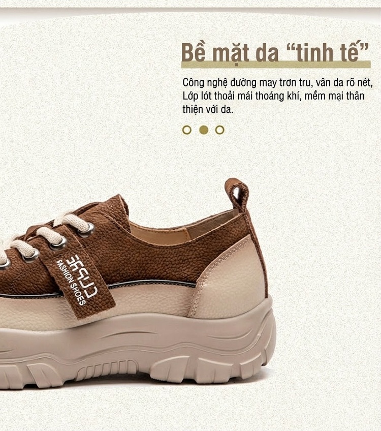 Giày Thể Thao Nữ Phối Màu Đế Bằng Chiều Cao Đế Khoảng 4cm Màu Đỏ, Nâu, Kem chi tiết 3
