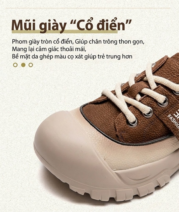 Giày Thể Thao Nữ Phối Màu Đế Bằng Chiều Cao Đế Khoảng 4cm Màu Đỏ, Nâu, Kem chi tiết 4