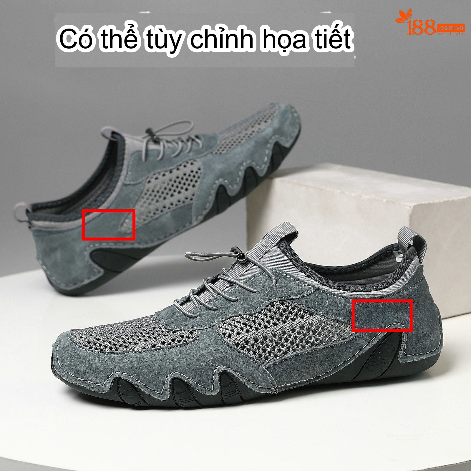 Giày Thể Thao/Sneaker Nam Lưới Thoáng Khí Da Mờ Chiều Cao Đế Khoảng 2cm Màu Be, Đen, Xám chi tiết 1