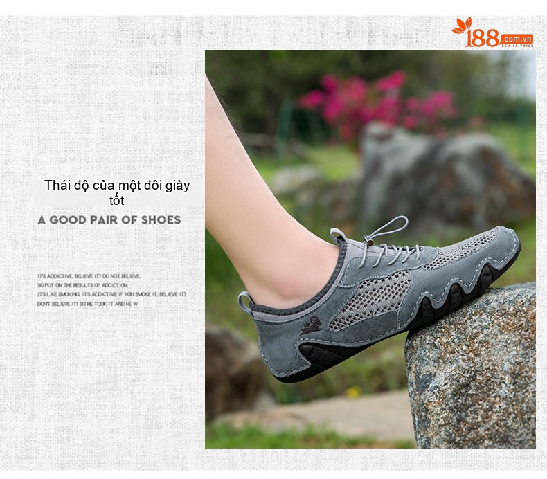 Giày Thể Thao/Sneaker Nam Lưới Thoáng Khí Da Mờ Chiều Cao Đế Khoảng 2cm Màu Be, Đen, Xám chi tiết 3