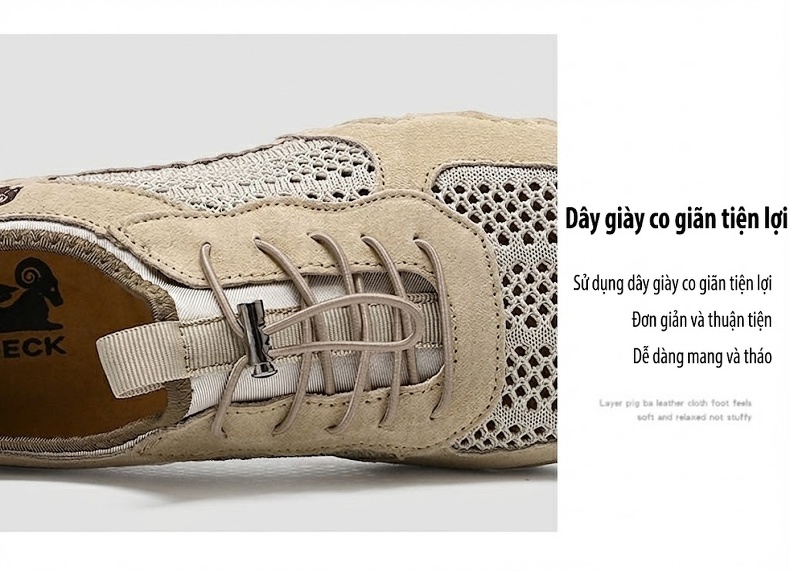 Giày Thể Thao/Sneaker Nam Lưới Thoáng Khí Da Mờ Chiều Cao Đế Khoảng 2cm Màu Be, Đen, Xám chi tiết 9