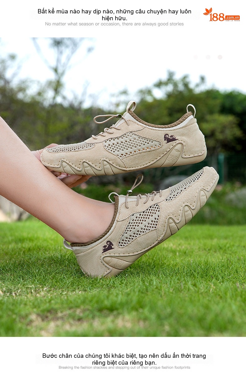 Giày Thể Thao/Sneaker Nam Lưới Thoáng Khí Da Mờ Chiều Cao Đế Khoảng 2cm Màu Be, Đen, Xám chi tiết 13