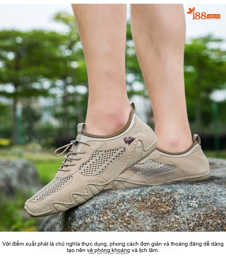 Giày Thể Thao/Sneaker Nam Lưới Thoáng Khí Da Mờ Chiều Cao Đế Khoảng 2cm Màu Be, Đen, Xám chi tiết 14