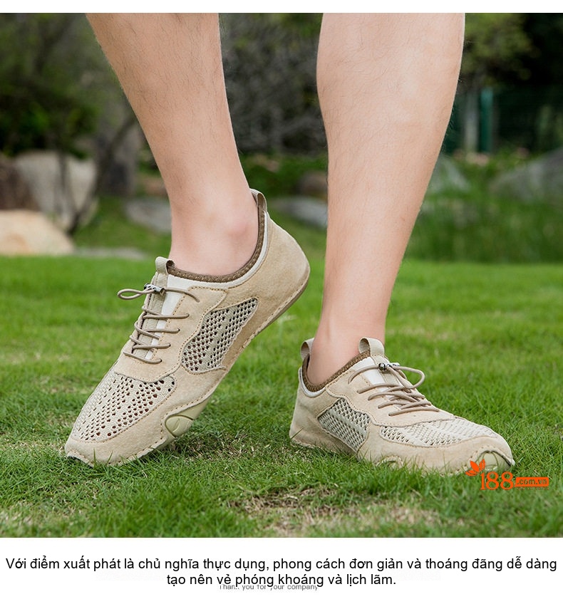 Giày Thể Thao/Sneaker Nam Lưới Thoáng Khí Da Mờ Chiều Cao Đế Khoảng 2cm Màu Be, Đen, Xám chi tiết 15
