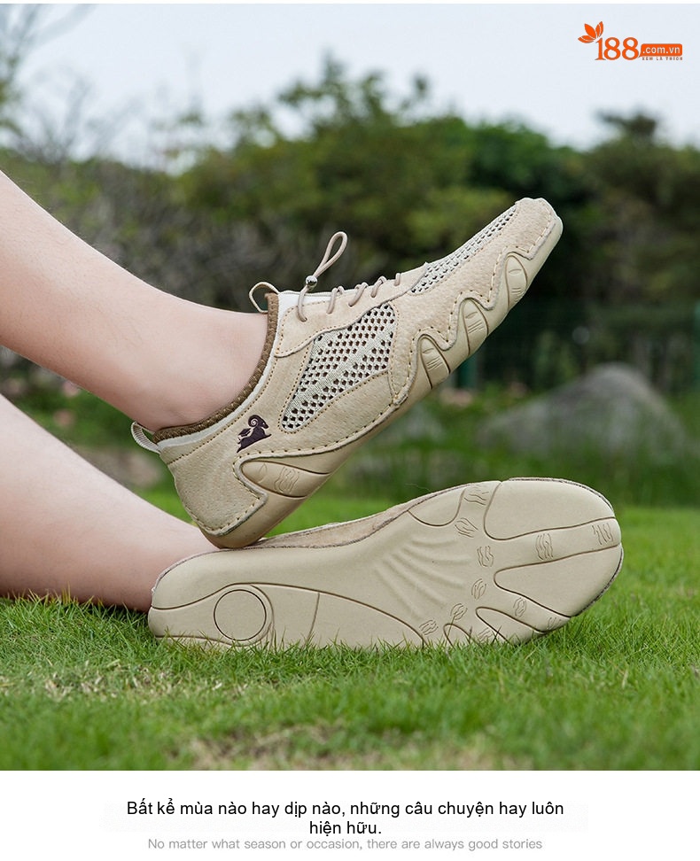 Giày Thể Thao/Sneaker Nam Lưới Thoáng Khí Da Mờ Chiều Cao Đế Khoảng 2cm Màu Be, Đen, Xám chi tiết 16