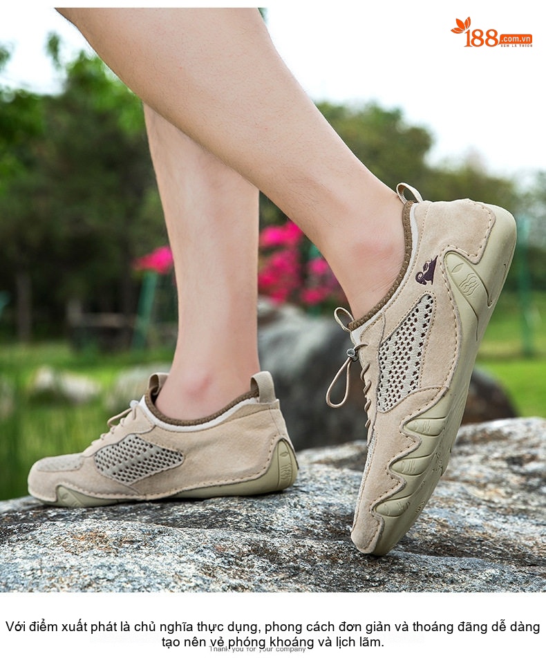 Giày Thể Thao/Sneaker Nam Lưới Thoáng Khí Da Mờ Chiều Cao Đế Khoảng 2cm Màu Be, Đen, Xám chi tiết 17