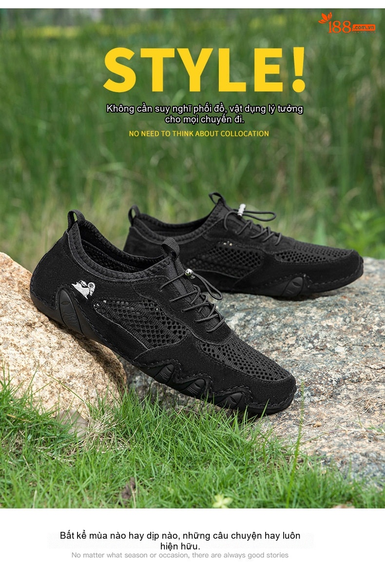 Giày Thể Thao/Sneaker Nam Lưới Thoáng Khí Da Mờ Chiều Cao Đế Khoảng 2cm Màu Be, Đen, Xám chi tiết 19